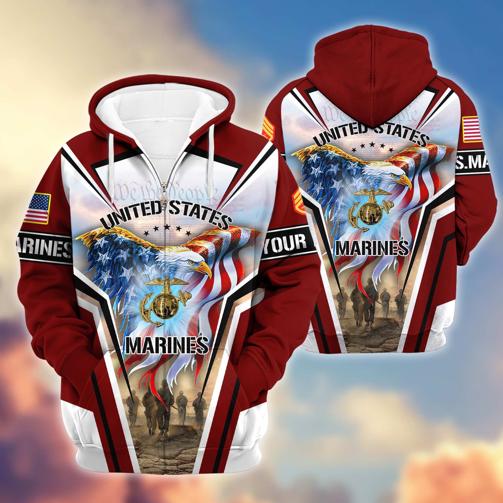 Premium USMC Zip Hoodie VPVC600903, Custom Name, Rank, Gifts For Marine Veteran