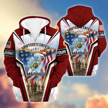 Premium USMC Zip Hoodie VPVC600903, Custom Name, Rank, Gifts For Marine Veteran