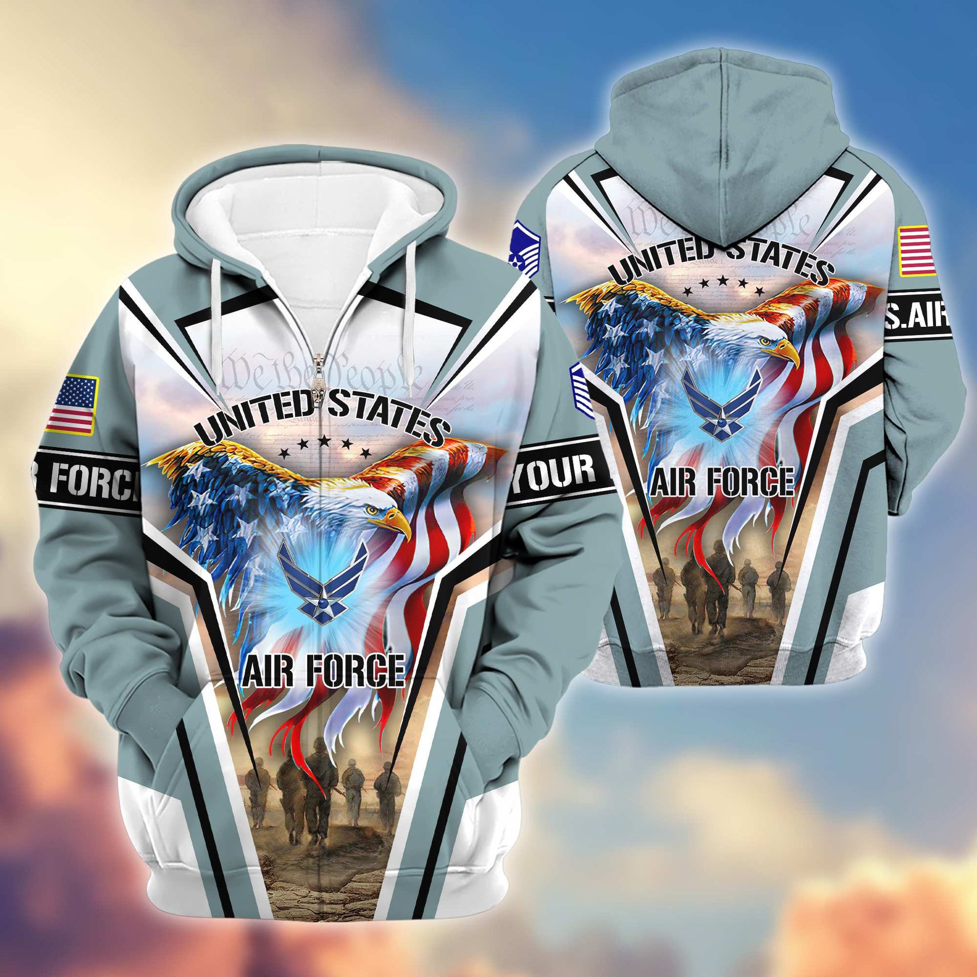 Premium USAF Zip Hoodie VPVC600904, Custom Name, Rank, Gifts For Air Force Veteran, Gifts For Veterans Day
