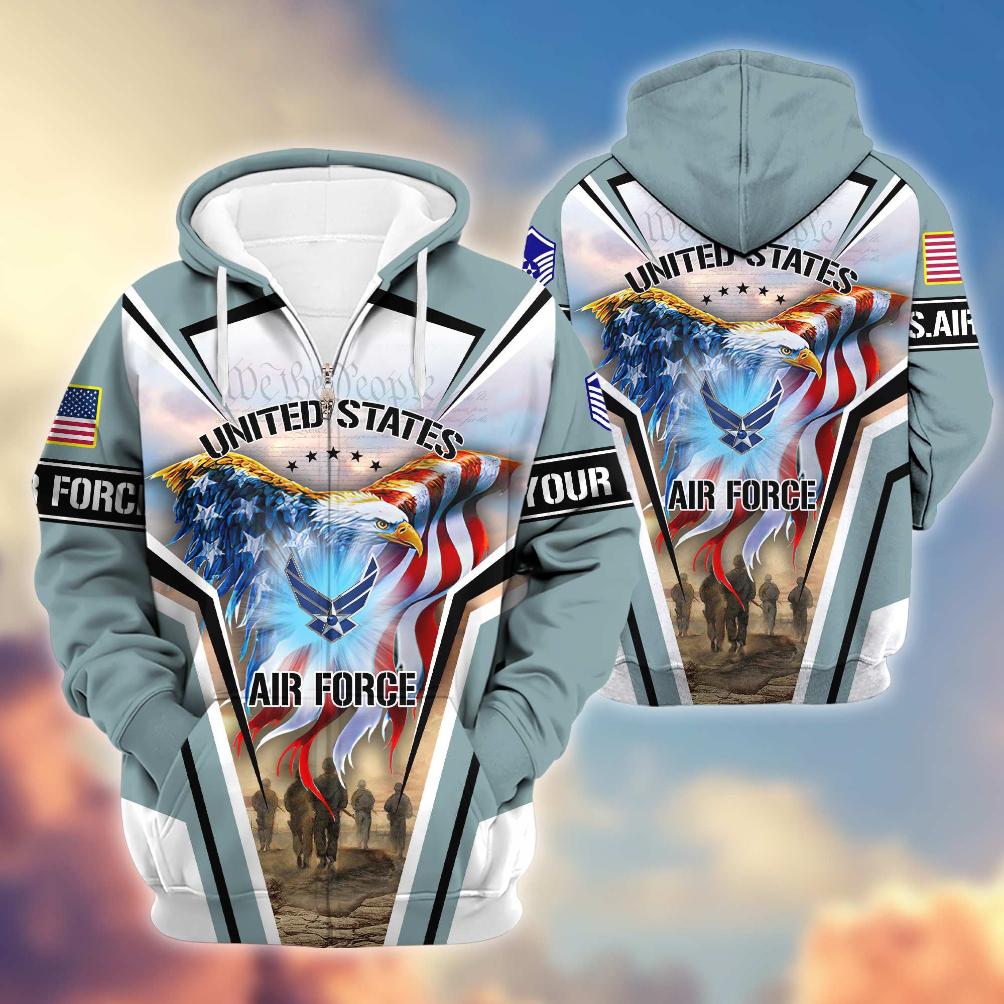 Premium USAF Zip Hoodie VPVC600904, Custom Name, Rank, Gifts For Air Force Veteran, Gifts For Veterans Day