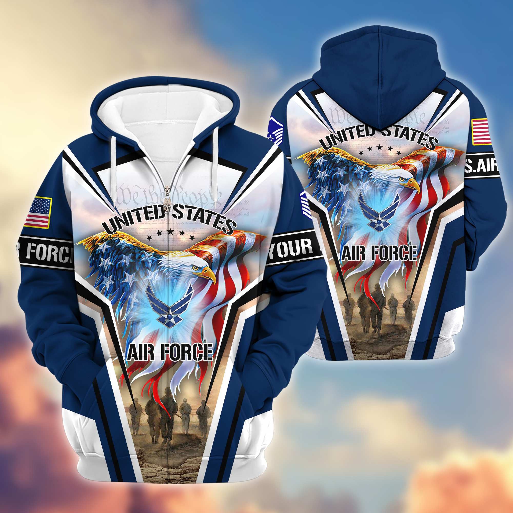 Premium USAF Zip Hoodie VPVC600904, Custom Name, Rank, Gifts For Air Force Veteran, Gifts For Veterans Day