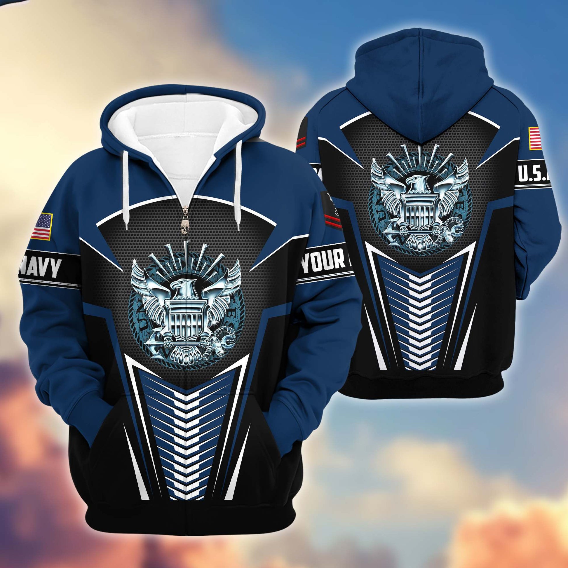 Premium US Navy Zip Hoodie VPVC600802, Custom Name, Rank, Gifts For Navy Veteran