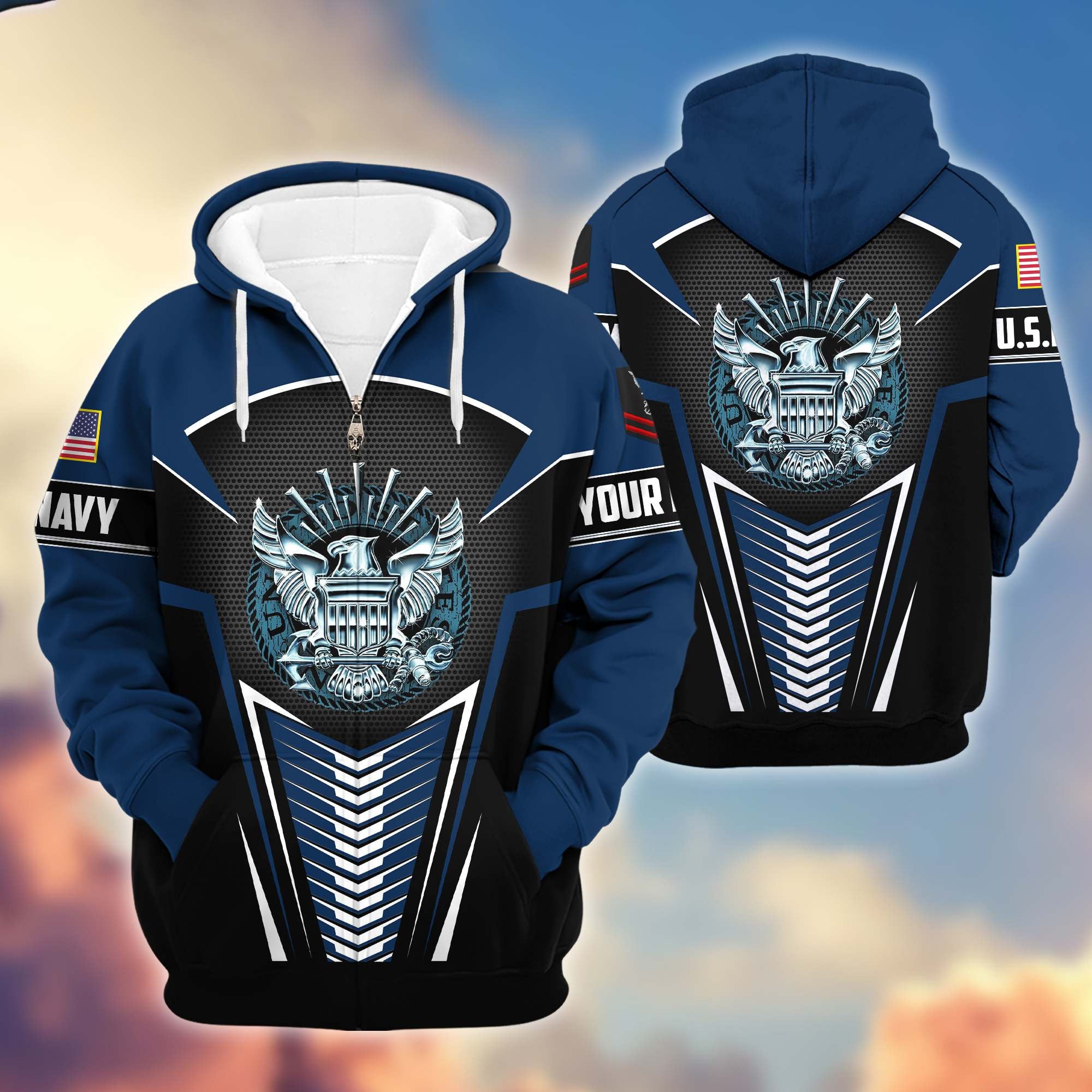 Premium US Navy Zip Hoodie VPVC600802, Custom Name, Rank, Gifts For Navy Veteran