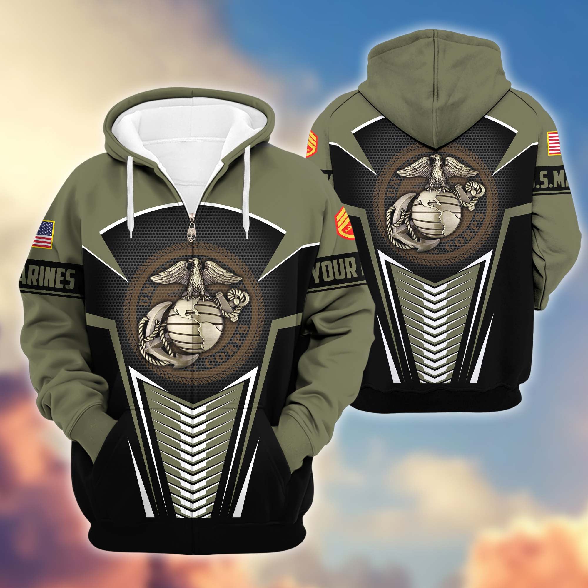 Premium USMC Zip Hoodie VPVC600803, Custom Name, Rank, Gifts For Marine Veteran