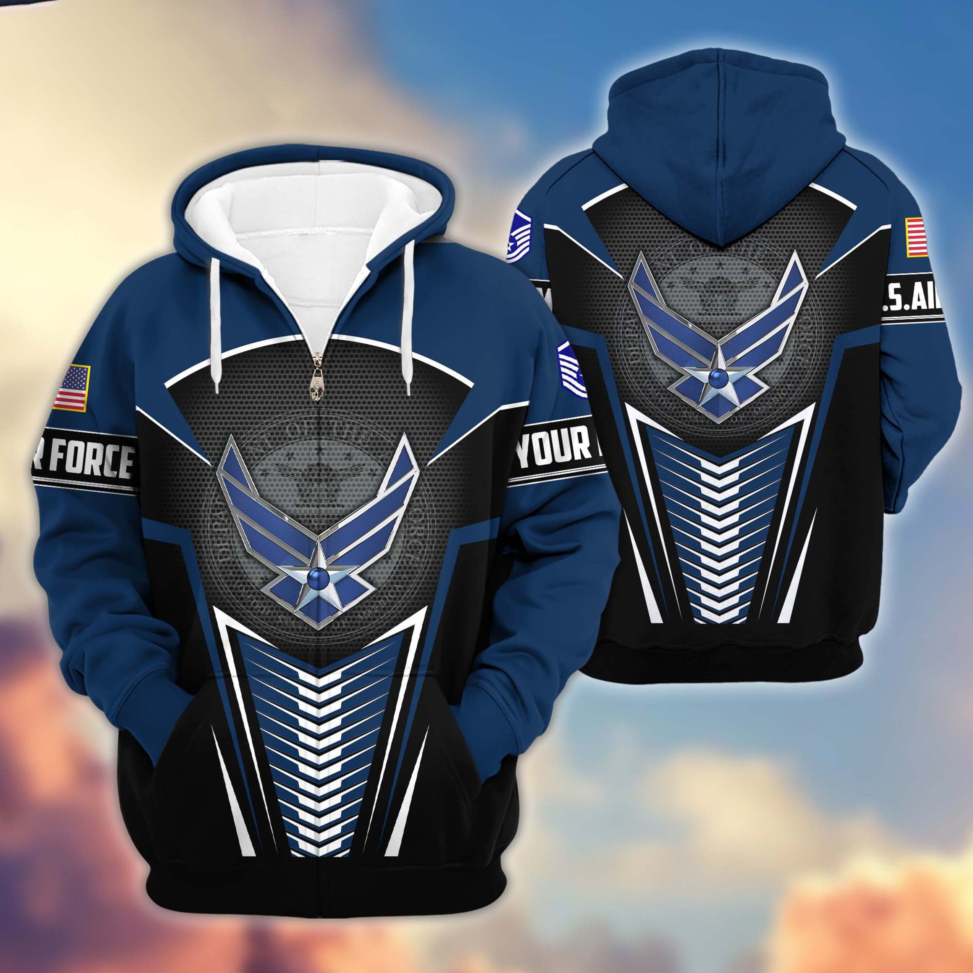 Premium USAF Zip Hoodie VPVC600804, Custom Name, Rank, Gifts For Air Force Veteran, Gifts For Veterans Day