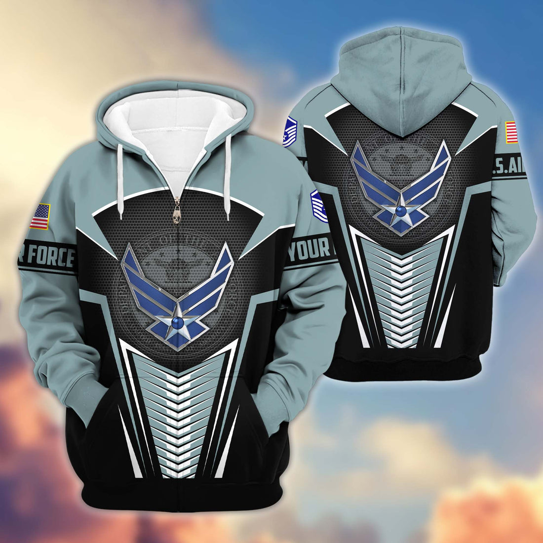 Premium USAF Zip Hoodie VPVC600804, Custom Name, Rank, Gifts For Air Force Veteran, Gifts For Veterans Day