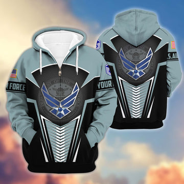 Premium USAF Zip Hoodie VPVC600804, Custom Name, Rank, Gifts For Air Force Veteran, Gifts For Veterans Day