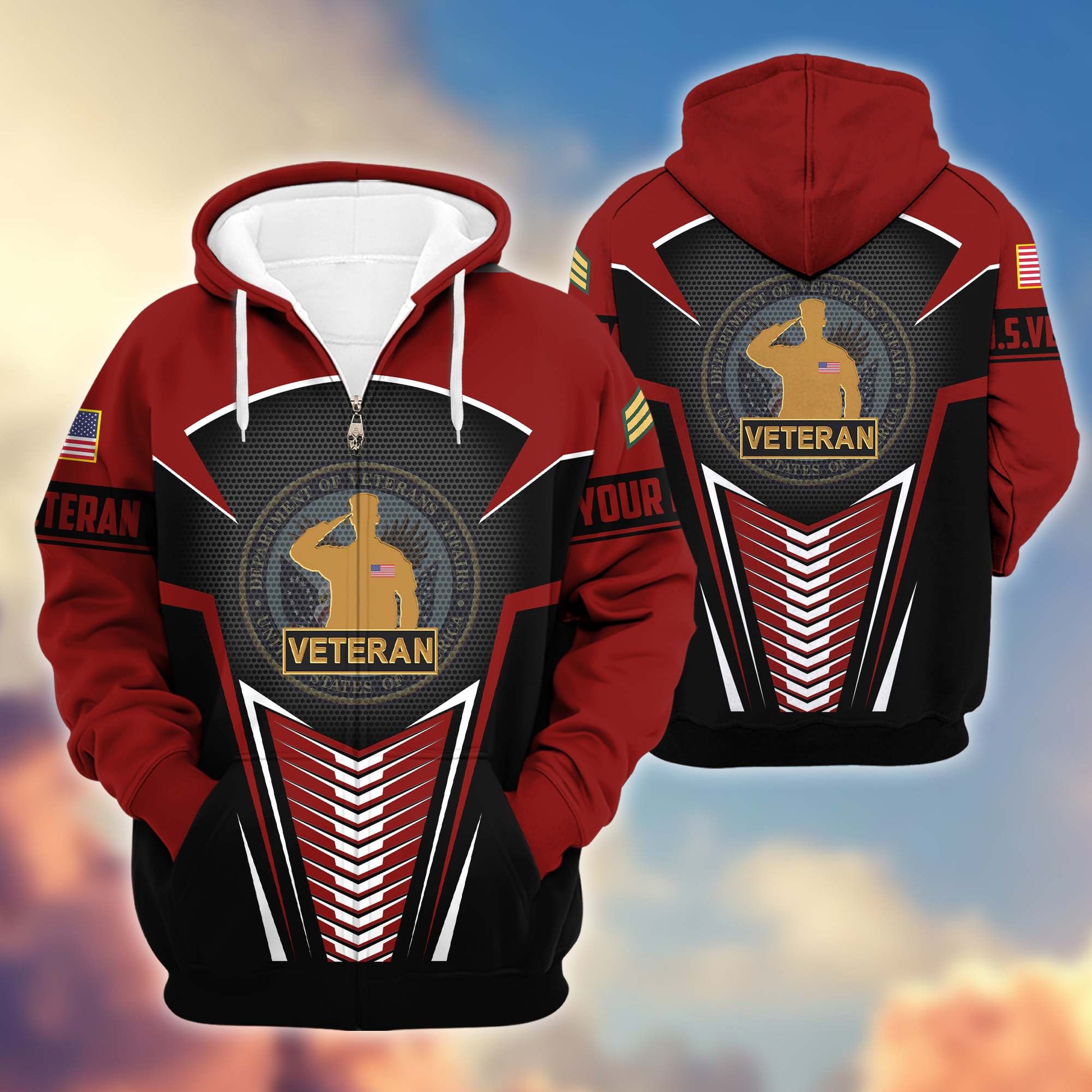Premium US Veterans Zip Hoodie VPVC600807, Custom Name, Rank, Gifts For US Veterans
