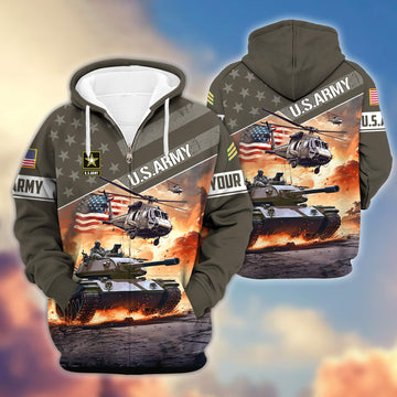 Premium US Army Zip Hoodie VPVC600701, Custom Name, Rank, Gifts For Army Veteran