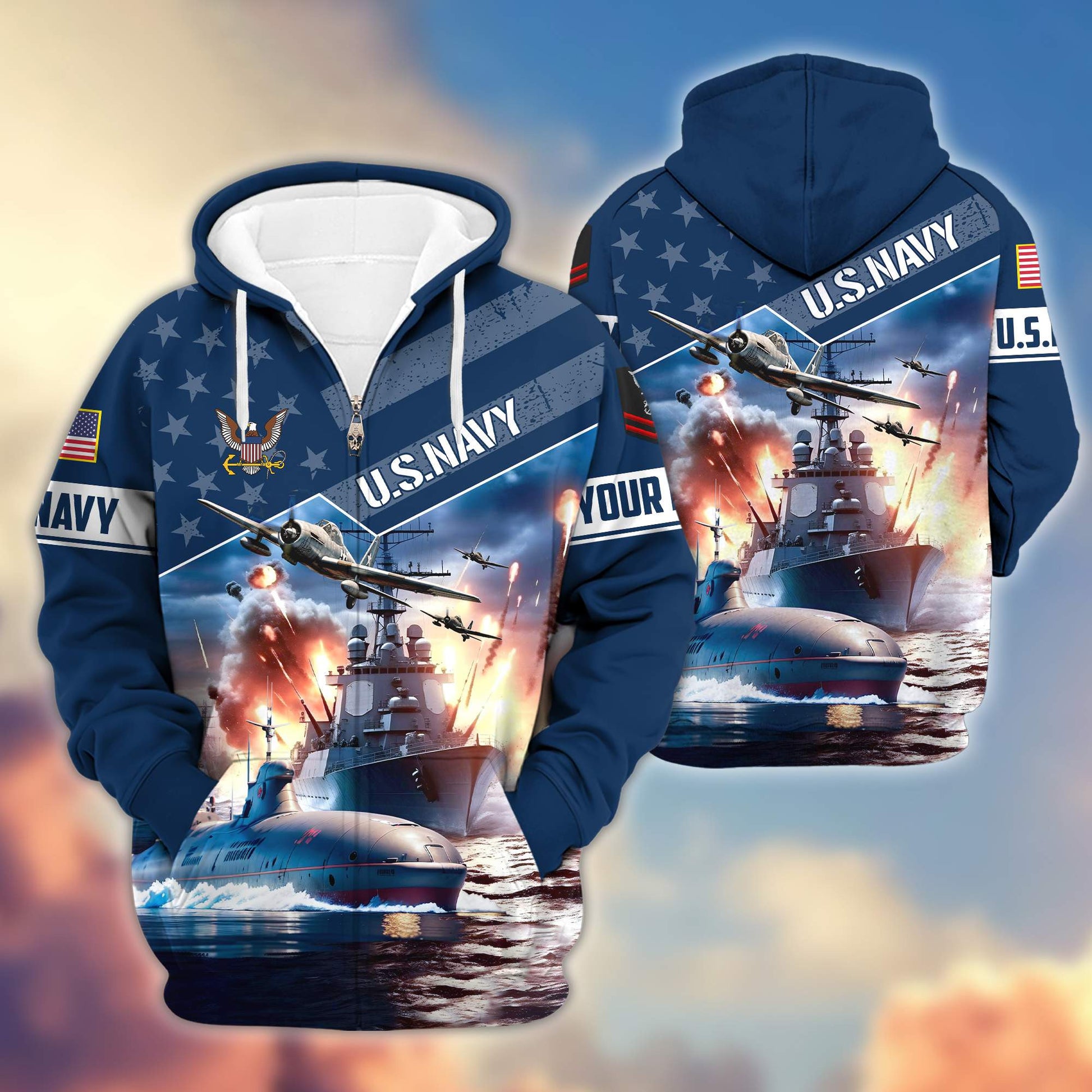 Premium US Navy Zip Hoodie VPVC600702, Custom Name, Rank, Gifts For Navy Veteran