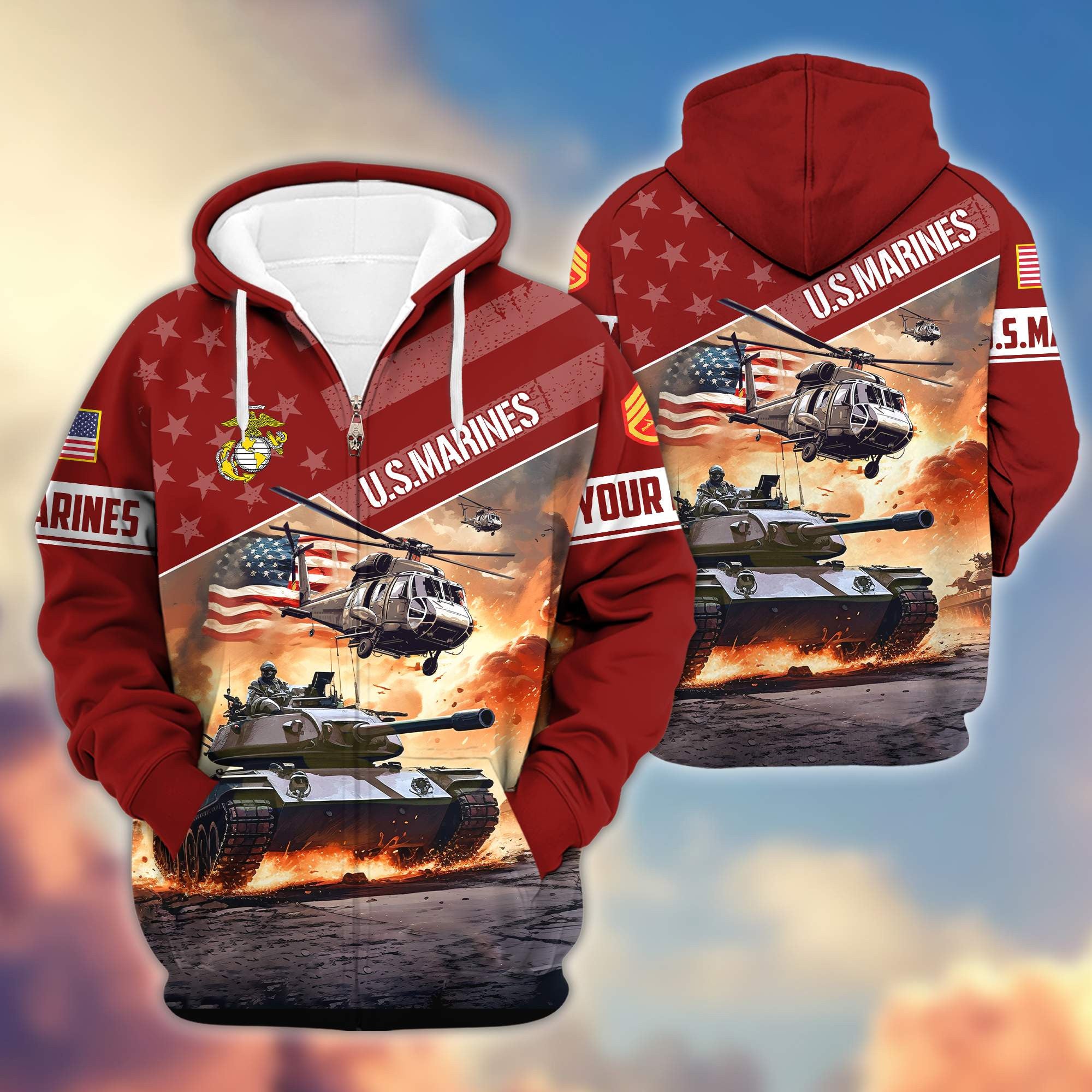 Premium USMC Zip Hoodie VPVC600703, Custom Name, Rank, Gifts For Marine Veteran