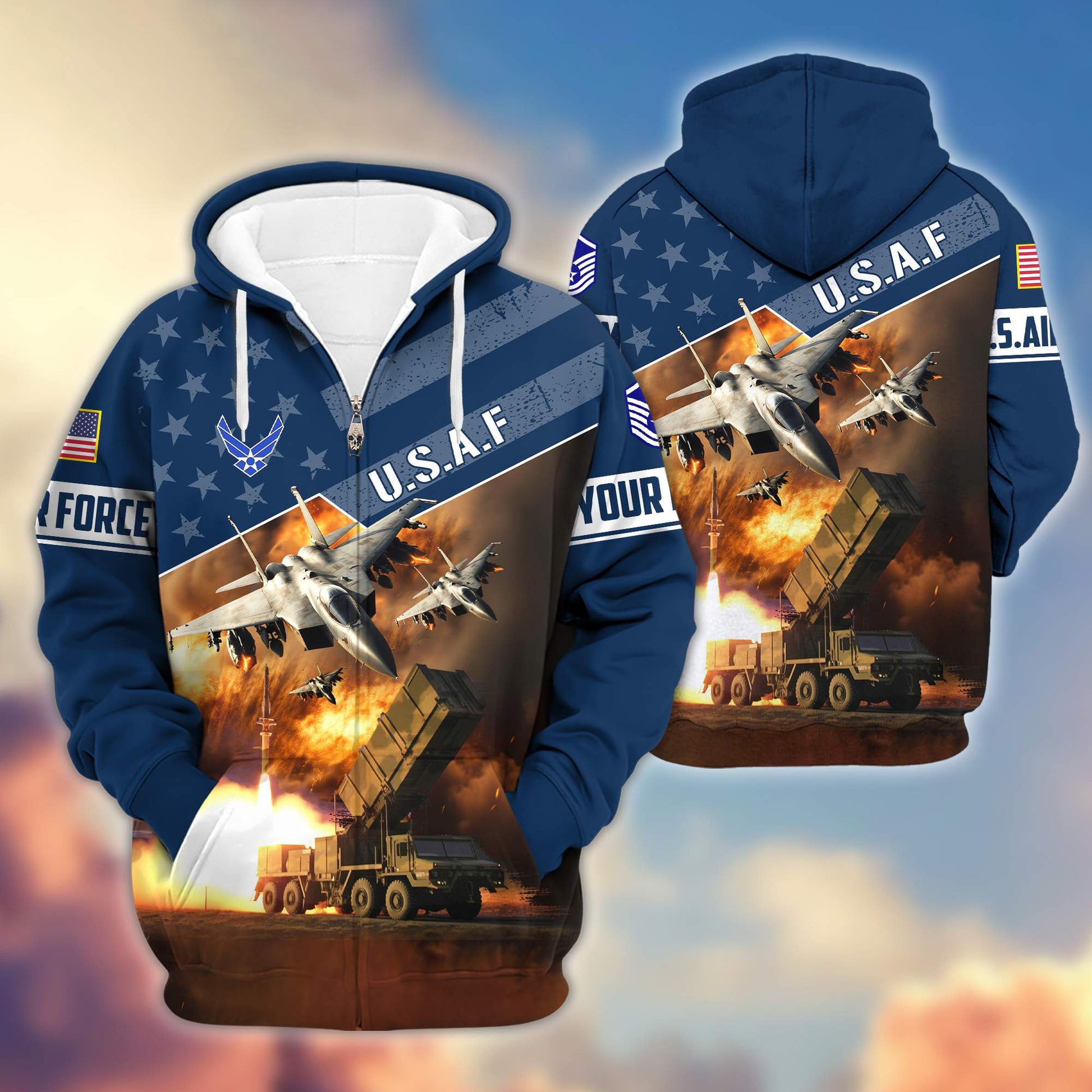 Premium USAF Zip Hoodie VPVC600704, Custom Name, Rank, Gifts For Air Force Veteran, Gifts For Veterans Day