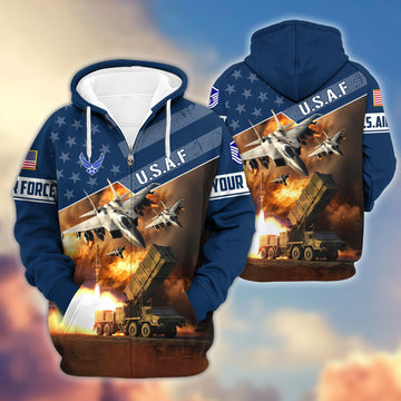 Premium USAF Zip Hoodie VPVC600704, Custom Name, Rank, Gifts For Air Force Veteran, Gifts For Veterans Day