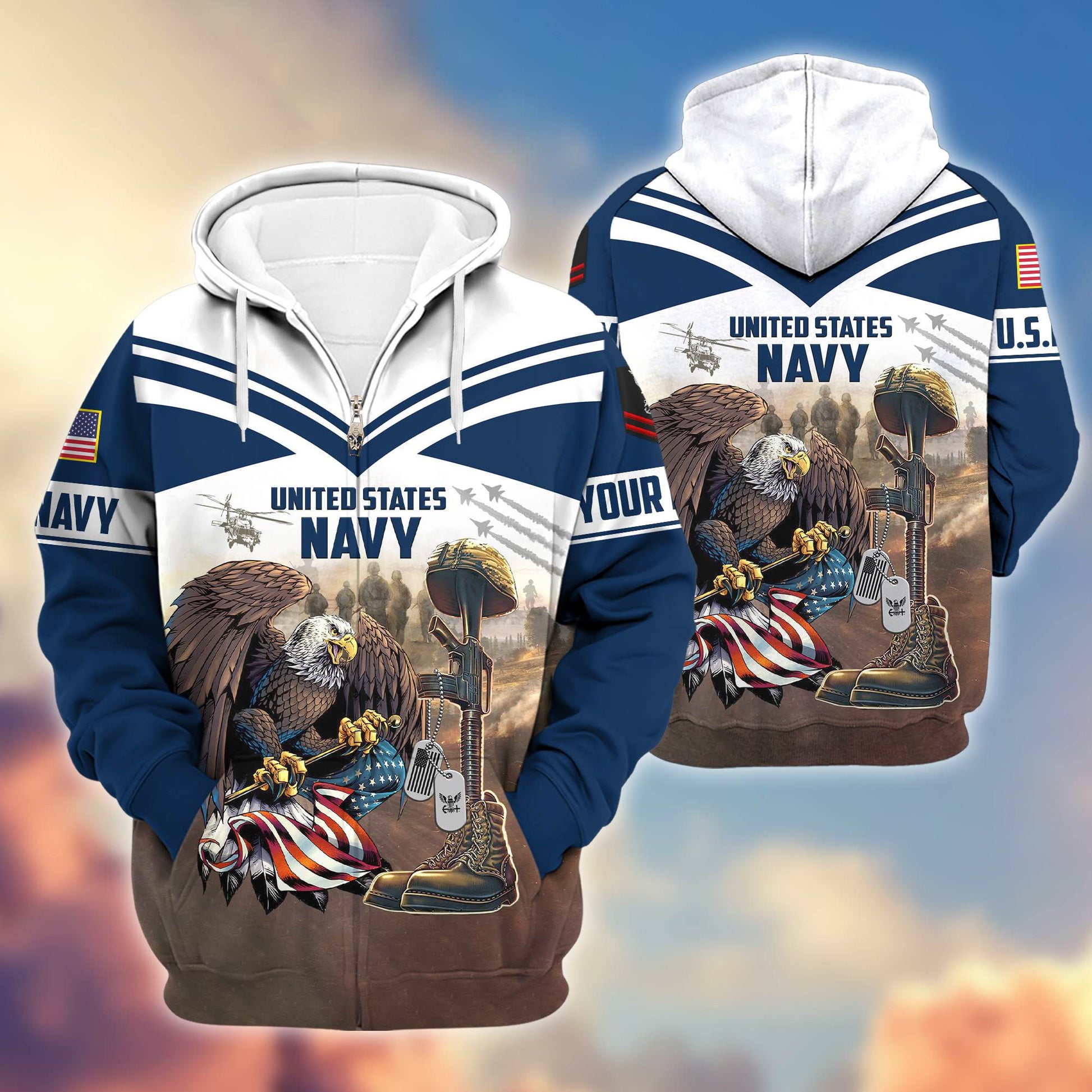 Premium US Navy Zip Hoodie VPVC600602, Custom Name, Rank, Gifts For Navy Veteran
