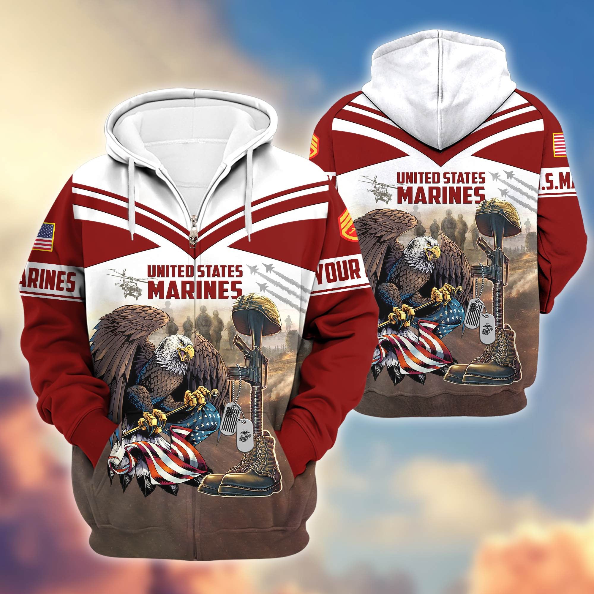 Premium USMC Zip Hoodie VPVC600603, Custom Name, Rank, Gifts For Marine Veteran