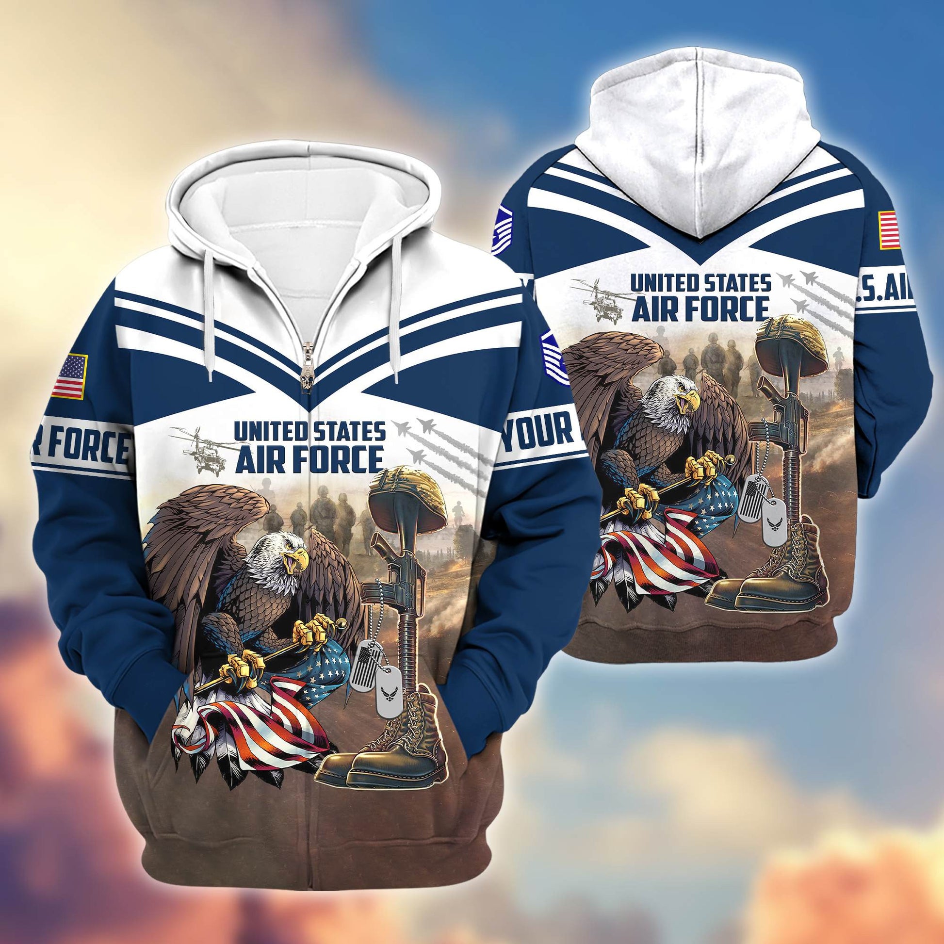 Premium USAF Zip Hoodie VPVC600604, Custom Name, Rank, Gifts For Air Force Veteran, Gifts For Veterans Day