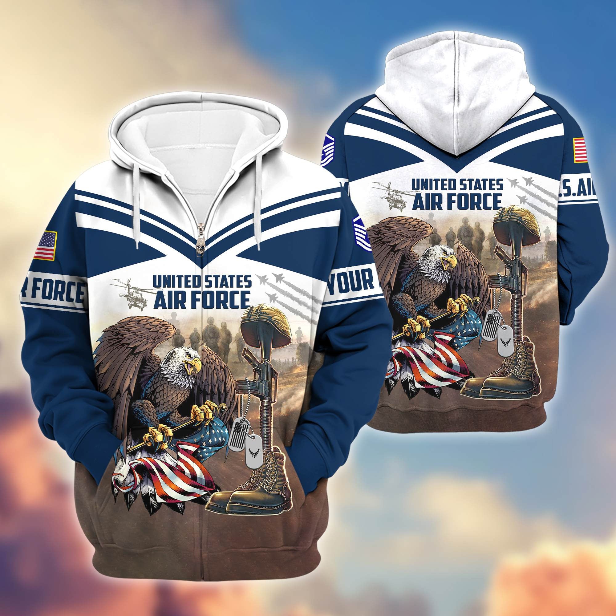 Premium USAF Zip Hoodie VPVC600604, Custom Name, Rank, Gifts For Air Force Veteran, Gifts For Veterans Day
