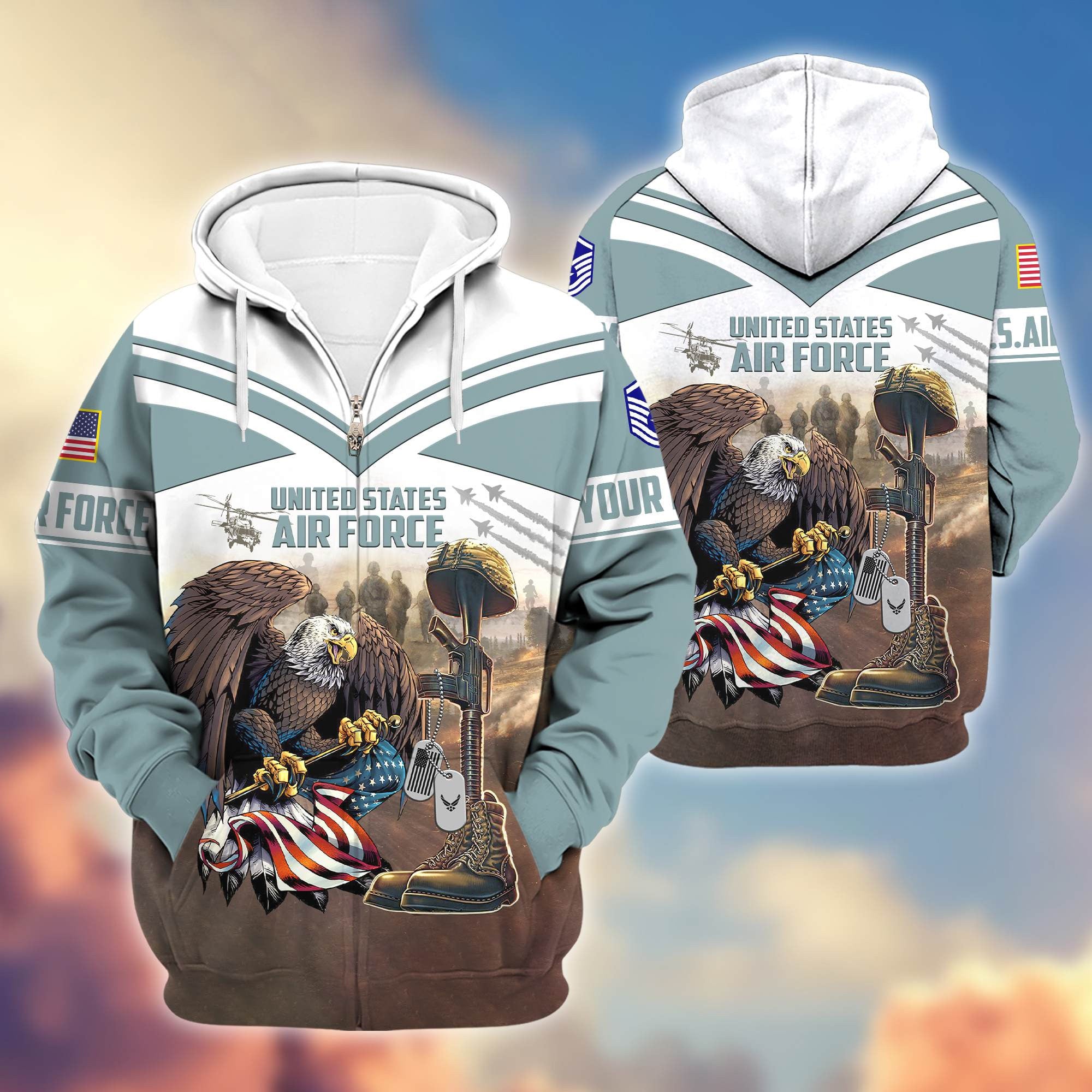 Premium USAF Zip Hoodie VPVC600604, Custom Name, Rank, Gifts For Air Force Veteran, Gifts For Veterans Day