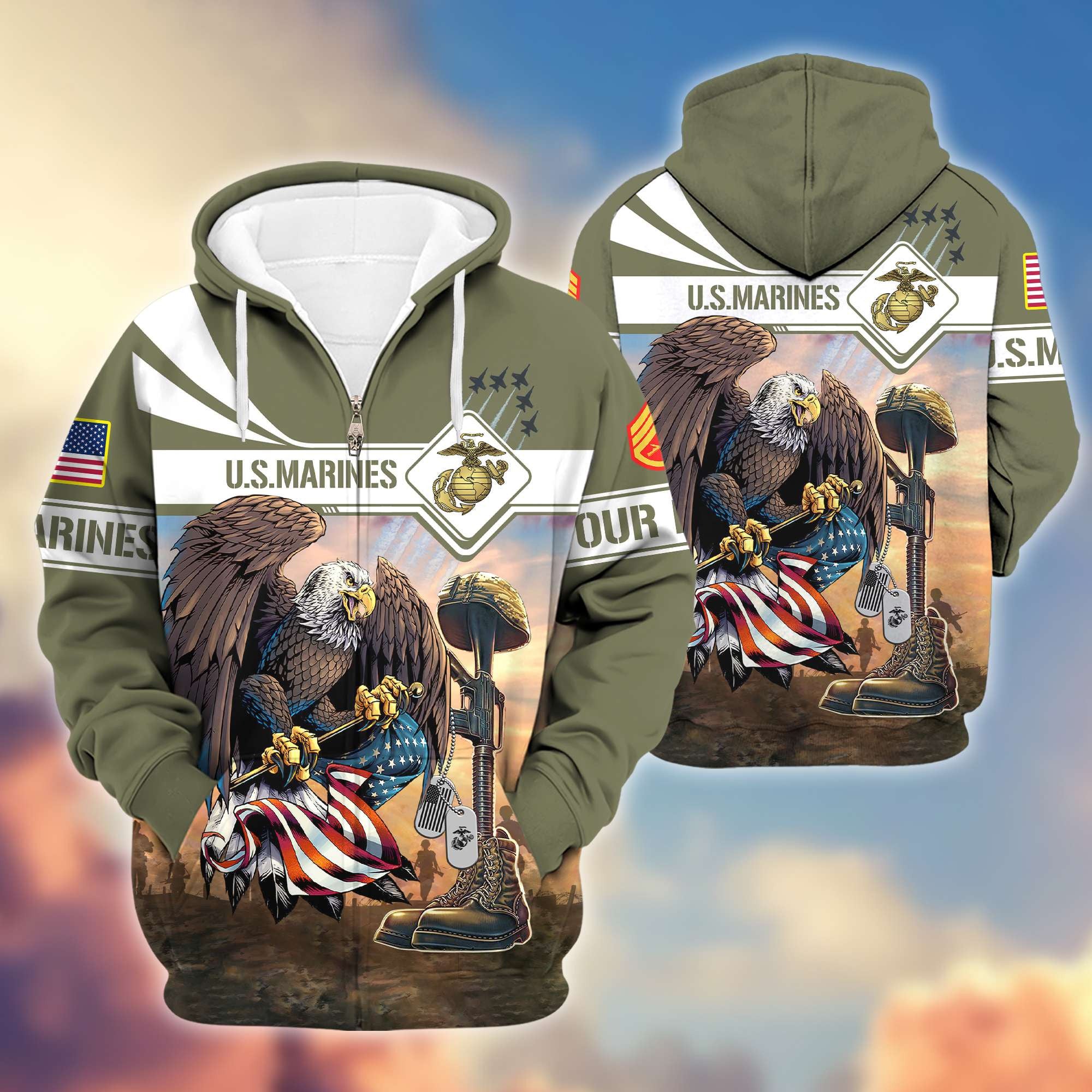 Premium USMC Zip Hoodie VPVC600503, Custom Name, Rank, Gifts For Marine Veteran