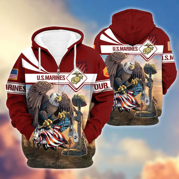 Premium USMC Zip Hoodie VPVC600503, Custom Name, Rank, Gifts For Marine Veteran
