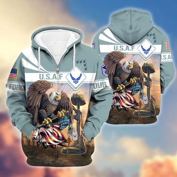 Premium USAF Zip Hoodie VPVC600504, Custom Name, Rank, Gifts For Air Force Veteran, Gifts For Veterans Day