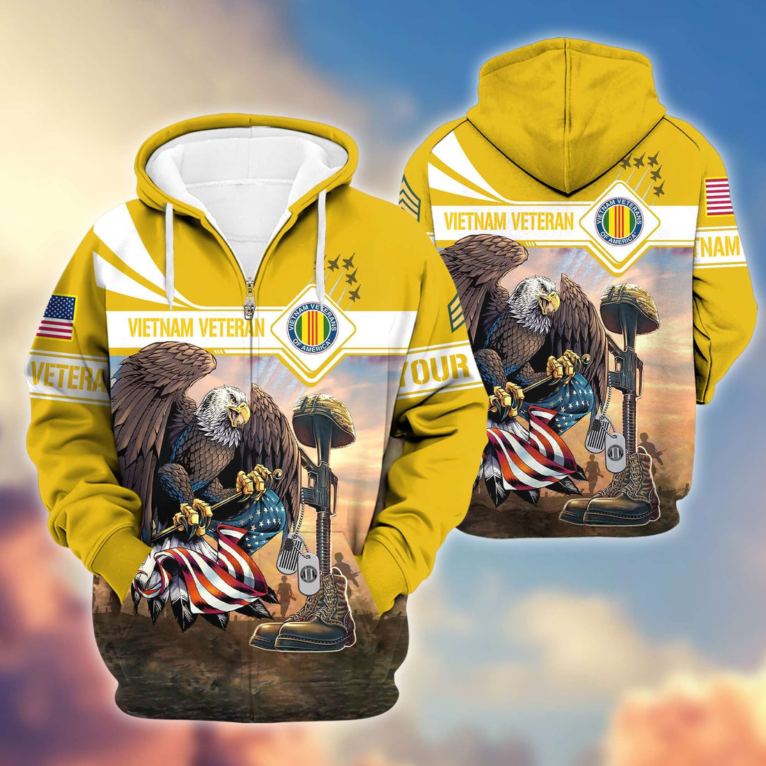 Premium Vietnam Veteran Zip Hoodie VPVC600506, Custom Name, Rank, Gifts For Vietnam Veteran