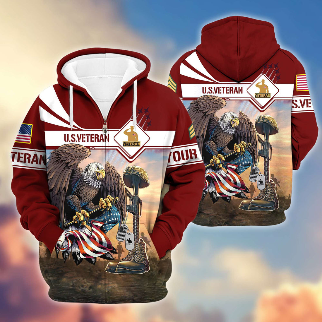 Premium US Veterans Zip Hoodie VPVC600507, Custom Name, Rank, Gifts For US Veterans