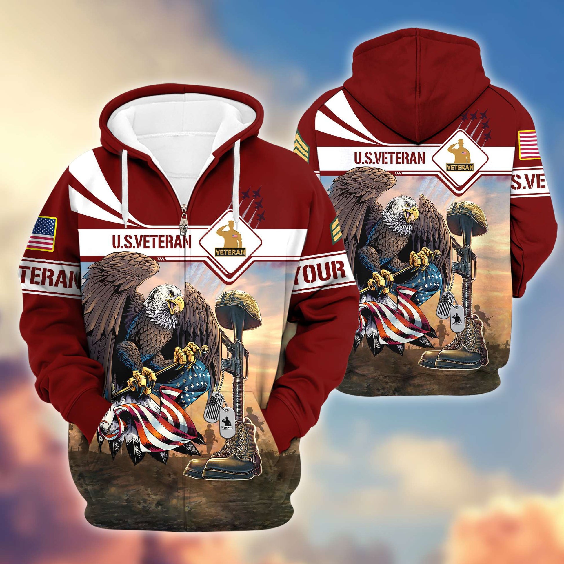 Premium US Veterans Zip Hoodie VPVC600507, Custom Name, Rank, Gifts For US Veterans