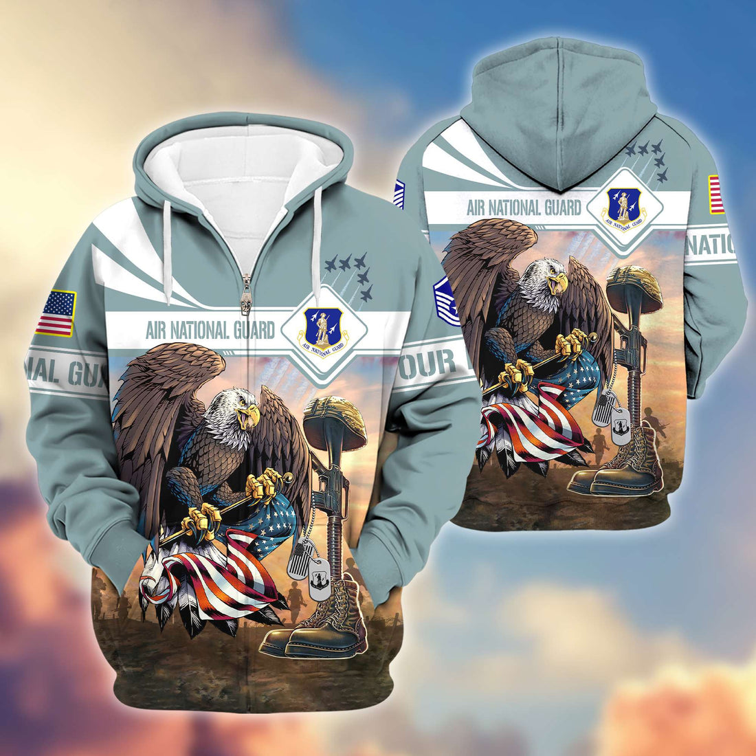 Premium Air National Guard Veteran Zip Hoodie VPVC600510, Custom Name, Rank, Gifts For Air National Guard Veteran