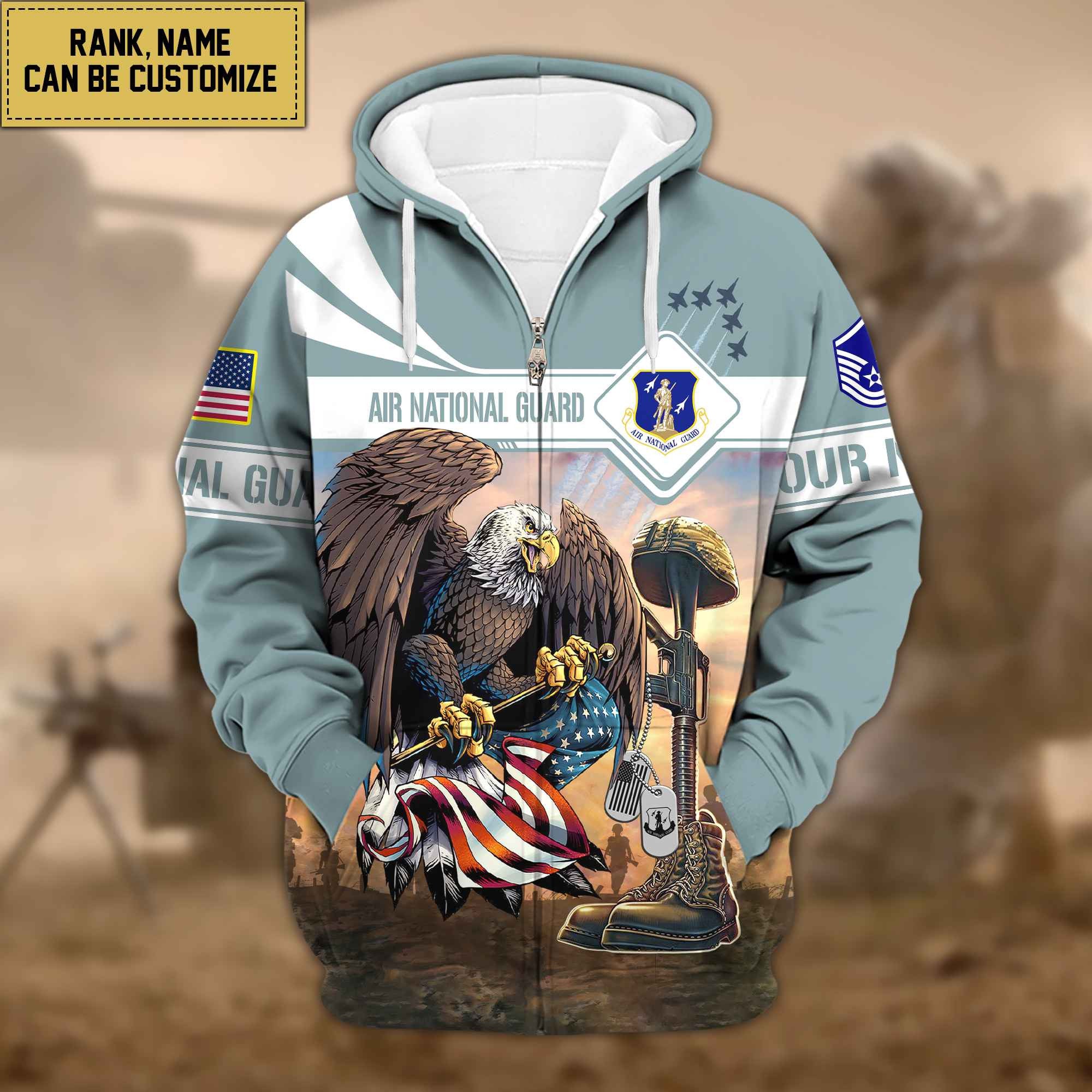 Premium Air National Guard Veteran Zip Hoodie VPVC600510, Custom Name, Rank, Gifts For Air National Guard Veteran
