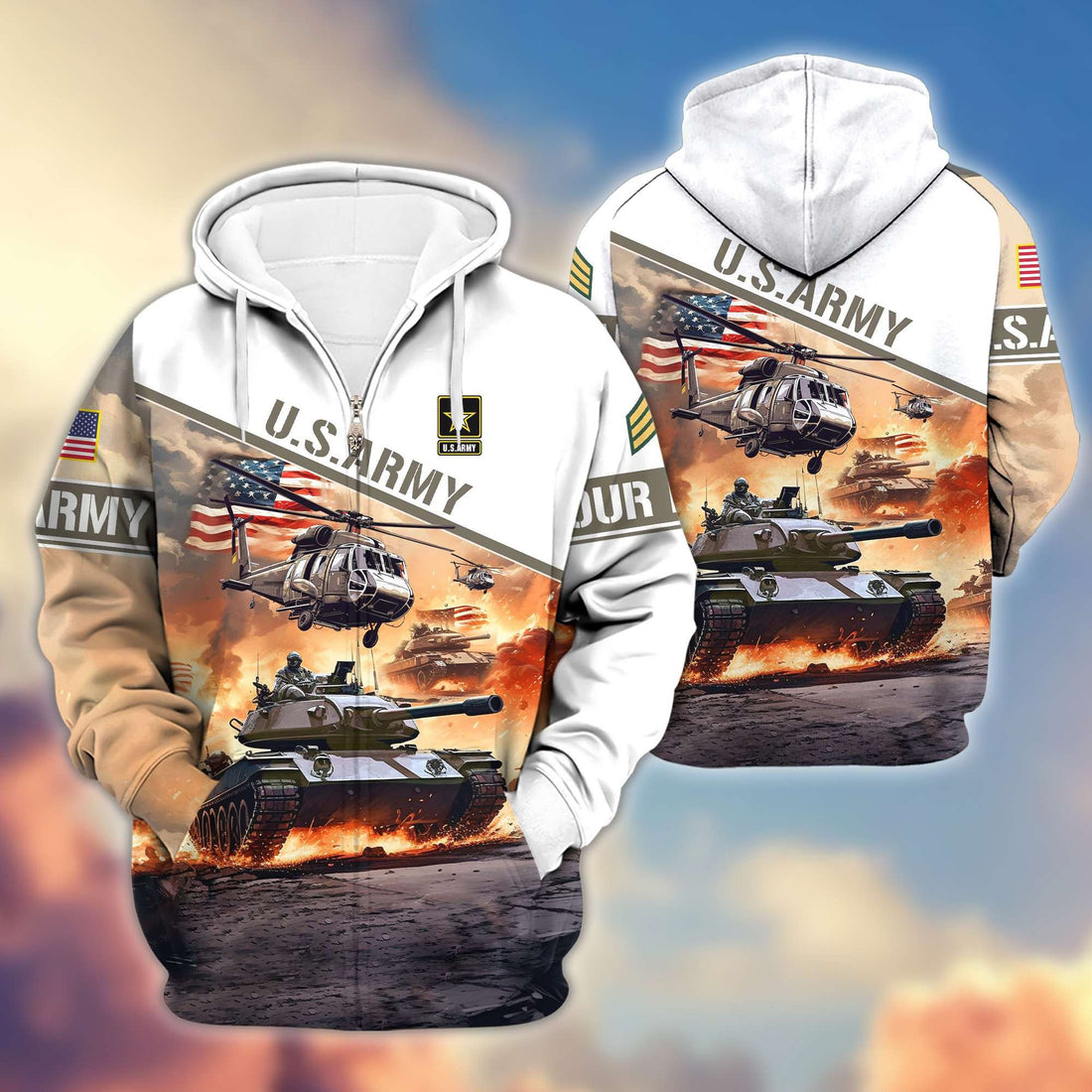 Premium US Army Zip Hoodie VPVC600401, Custom Name, Rank, Gifts For Army Veteran