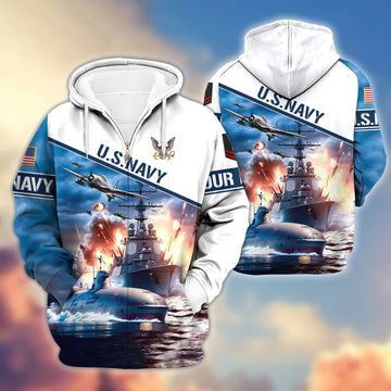 Premium US Navy Zip Hoodie VPVC600402, Custom Name, Rank, Gifts For Navy Veteran