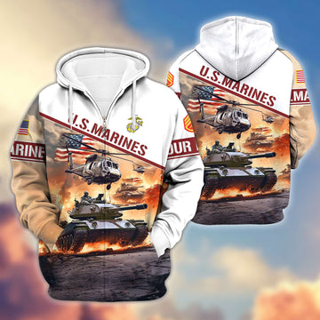 Premium USMC Zip Hoodie VPVC600403, Custom Name, Rank, Gifts For Marine Veteran