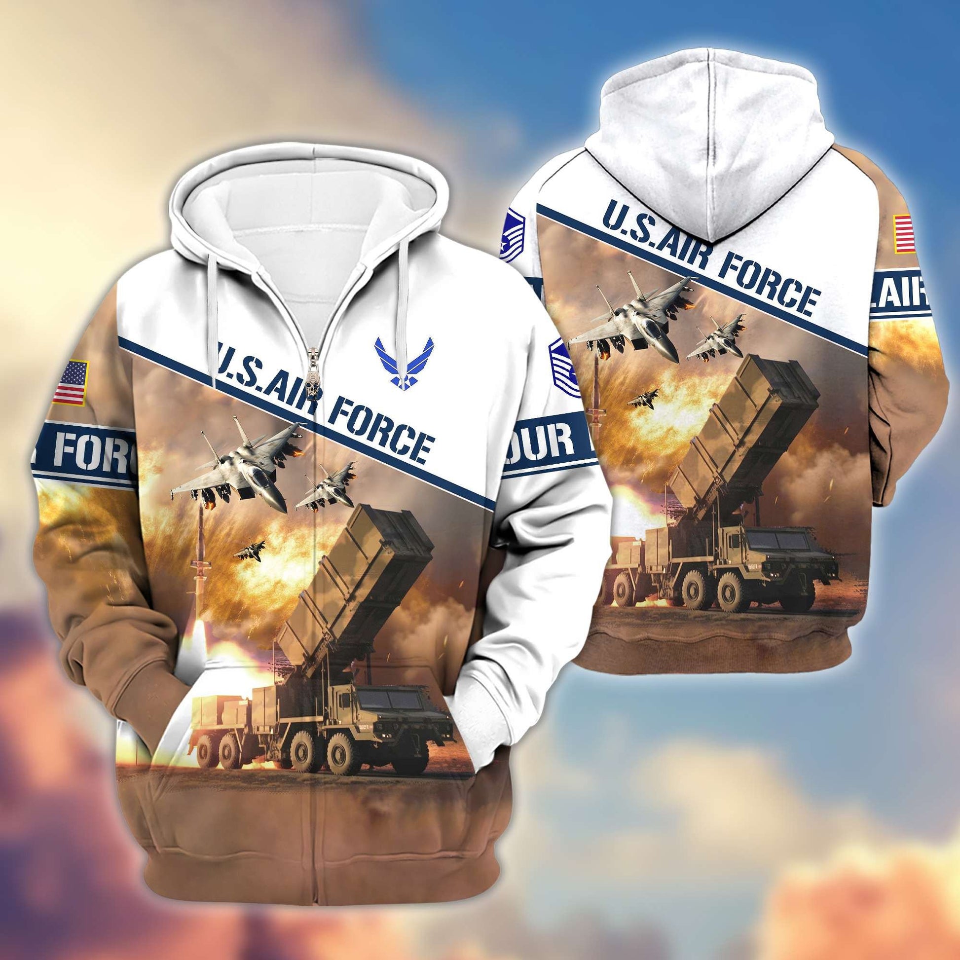 Premium USAF Zip Hoodie VPVC600404, Custom Name, Rank, Gifts For Air Force Veteran