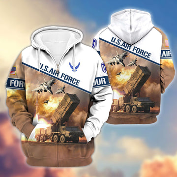 Premium USAF Zip Hoodie VPVC600404, Custom Name, Rank, Gifts For Air Force Veteran