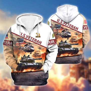Premium US Veterans Zip Hoodie VPVC600407, Custom Name, Rank, Gifts For US Veterans