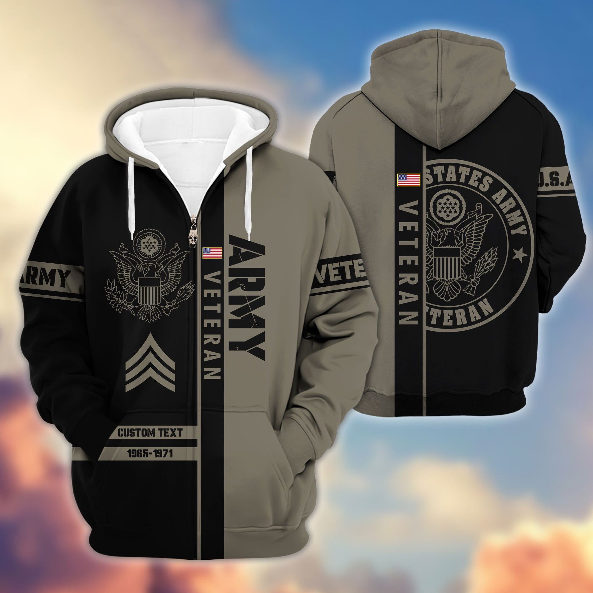 Premium US Army Zip Hoodie VPVC600301, Custom Name, Rank, Year Gifts For Army Veteran, Gifts For Veterans Day
