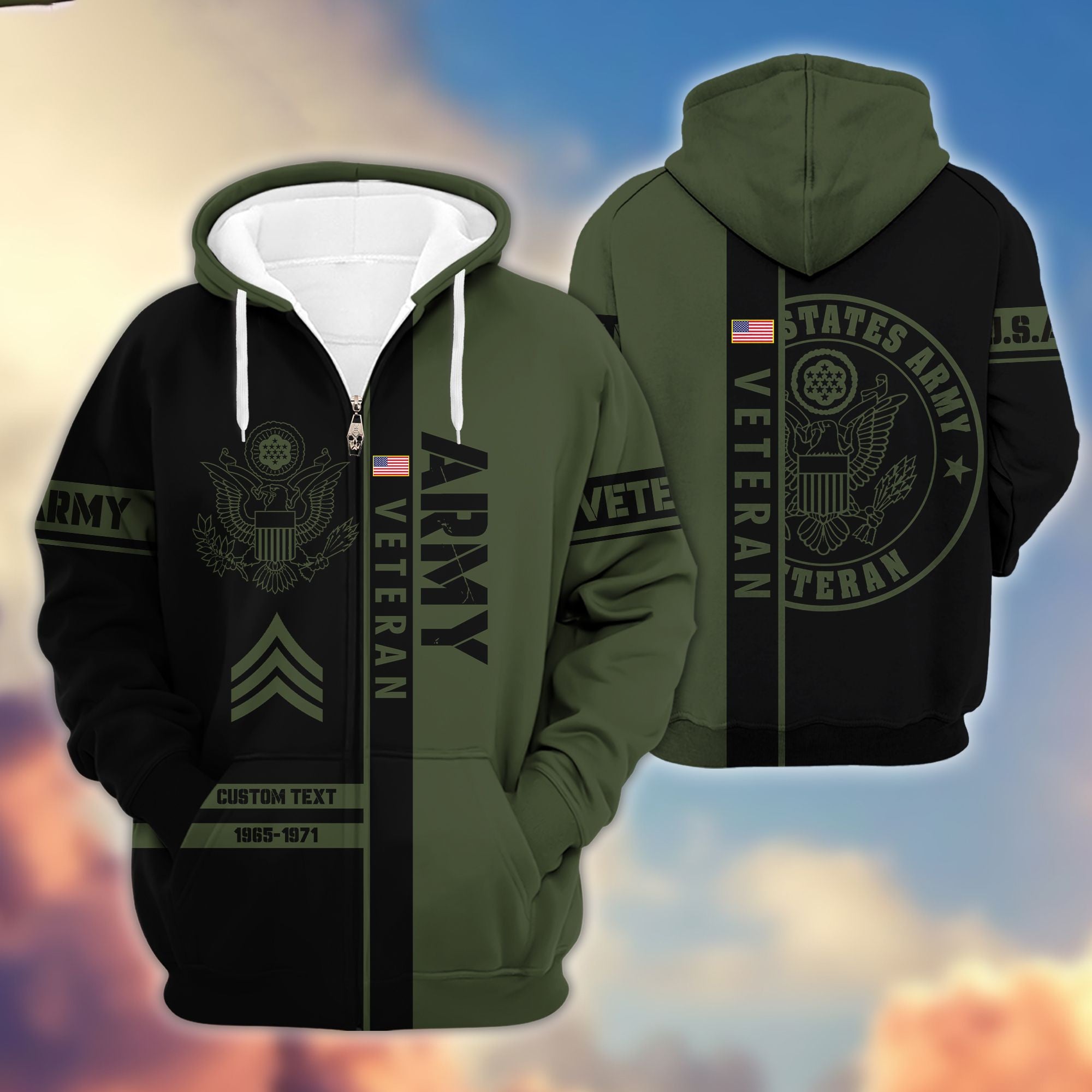 Premium US Army Zip Hoodie VPVC600301, Custom Name, Rank, Year Gifts For Army Veteran, Gifts For Veterans Day