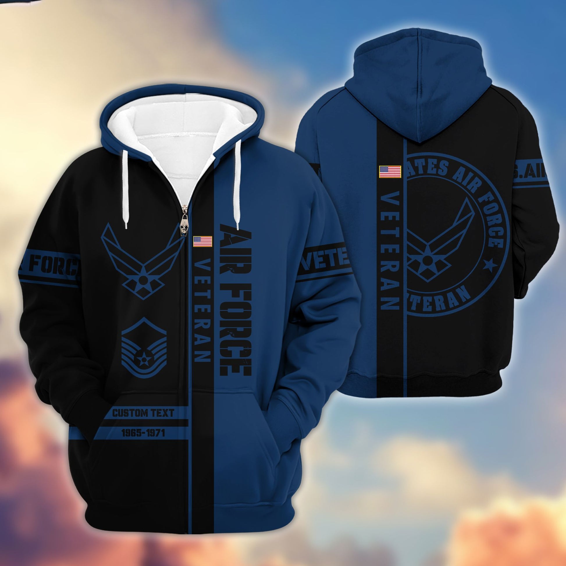 Premium USAF Zip Hoodie VPVC600304, Custom Name, Rank, Year Gifts For Air Force Veteran, Gifts For Veterans Day
