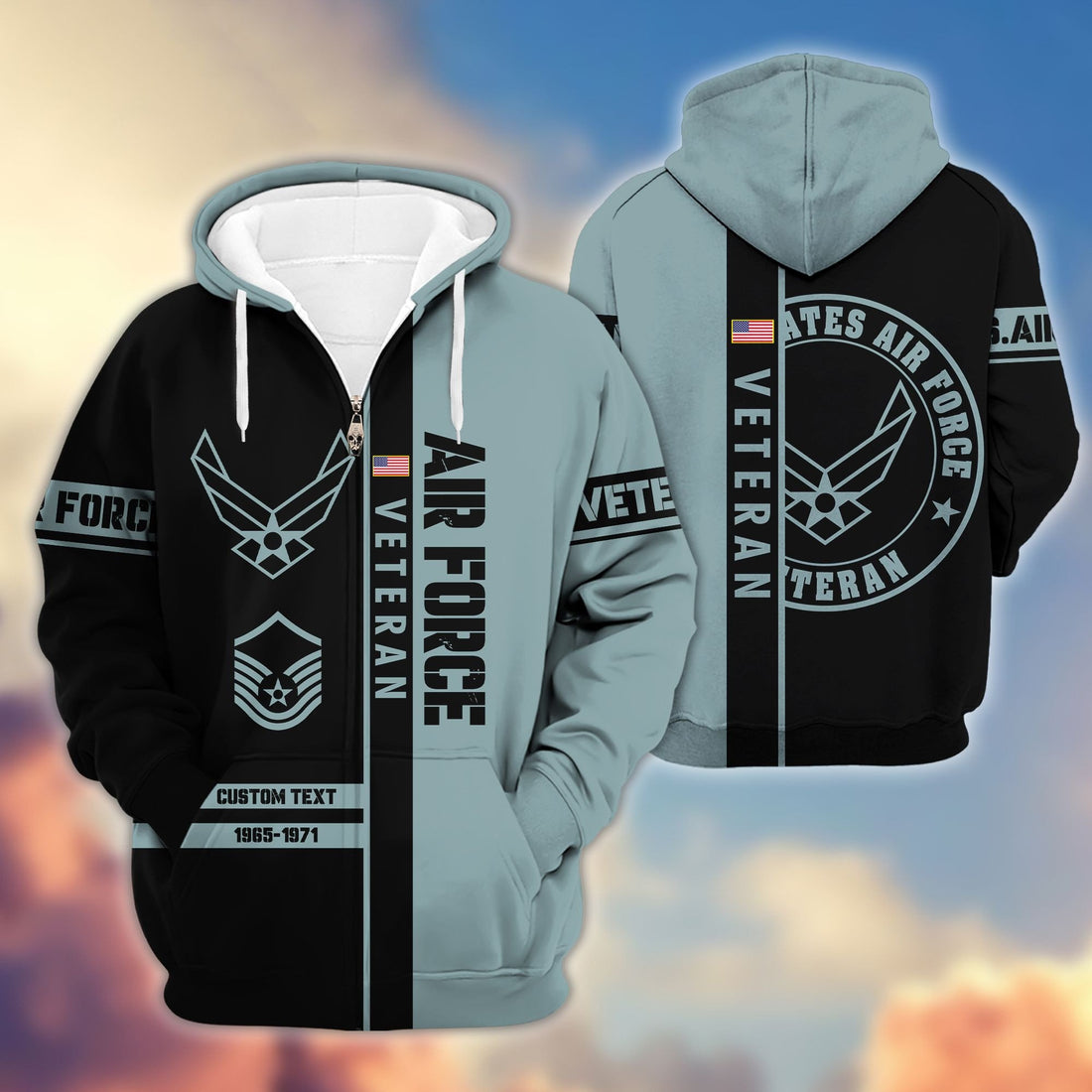 Premium USAF Zip Hoodie VPVC600304, Custom Name, Rank, Year Gifts For Air Force Veteran, Gifts For Veterans Day