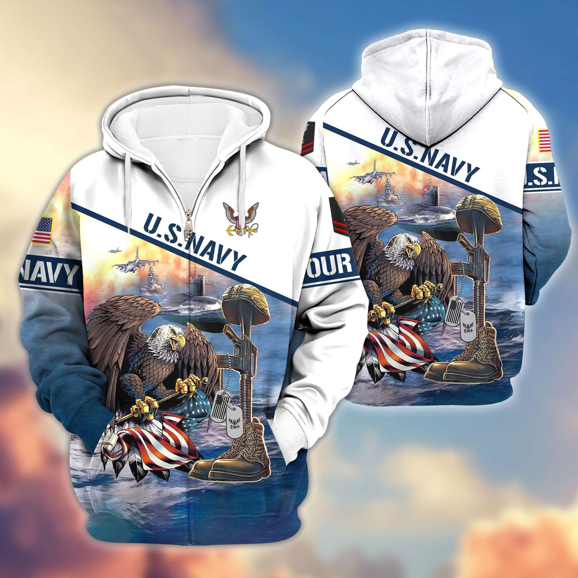 Premium US Navy Zip Hoodie VPVC600202, Custom Name, Rank, Year, Gifts For Navy Veteran, Gifts For Veterans Day