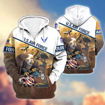 Premium USAF Zip Hoodie VPVC600204, Custom Name, Rank, Year, Gifts For Air Force Veteran, Gifts For Veterans Day