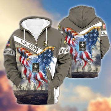Premium US Army Zip Hoodie VPVC600101, Custom Name, Rank, Year, Gifts For Army Veteran, Gifts For Veterans Day
