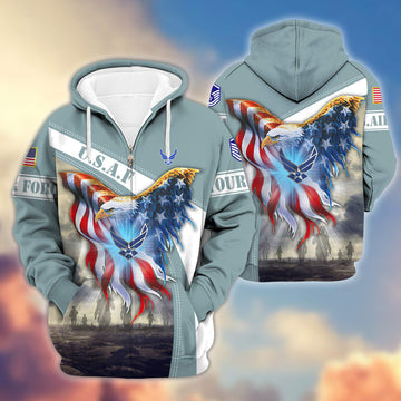 Premium USAF Zip Hoodie VPVC600104, Custom Name, Rank, Year, Gifts For Air Force Veteran, Gifts For Veterans Day
