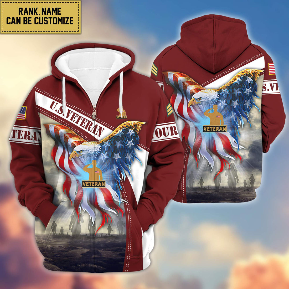 Premium US Veterans Zip Hoodie VPVC600107, Custom Name, Rank, Year, Gifts For US Veterans, Gifts For Veterans Day