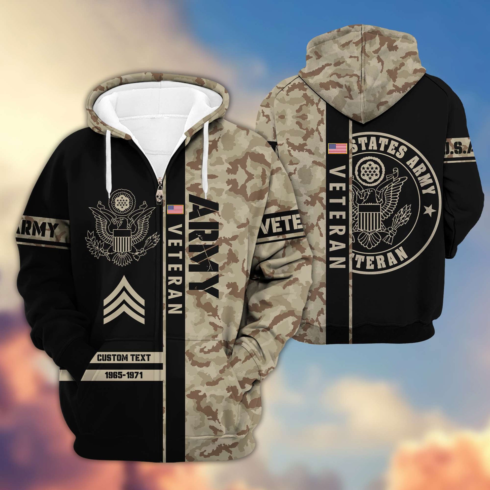Premium US Army Zip Hoodie VPVC600001, Custom Name, Rank, Year, Gifts For Army Veteran, Gifts For Veterans Day