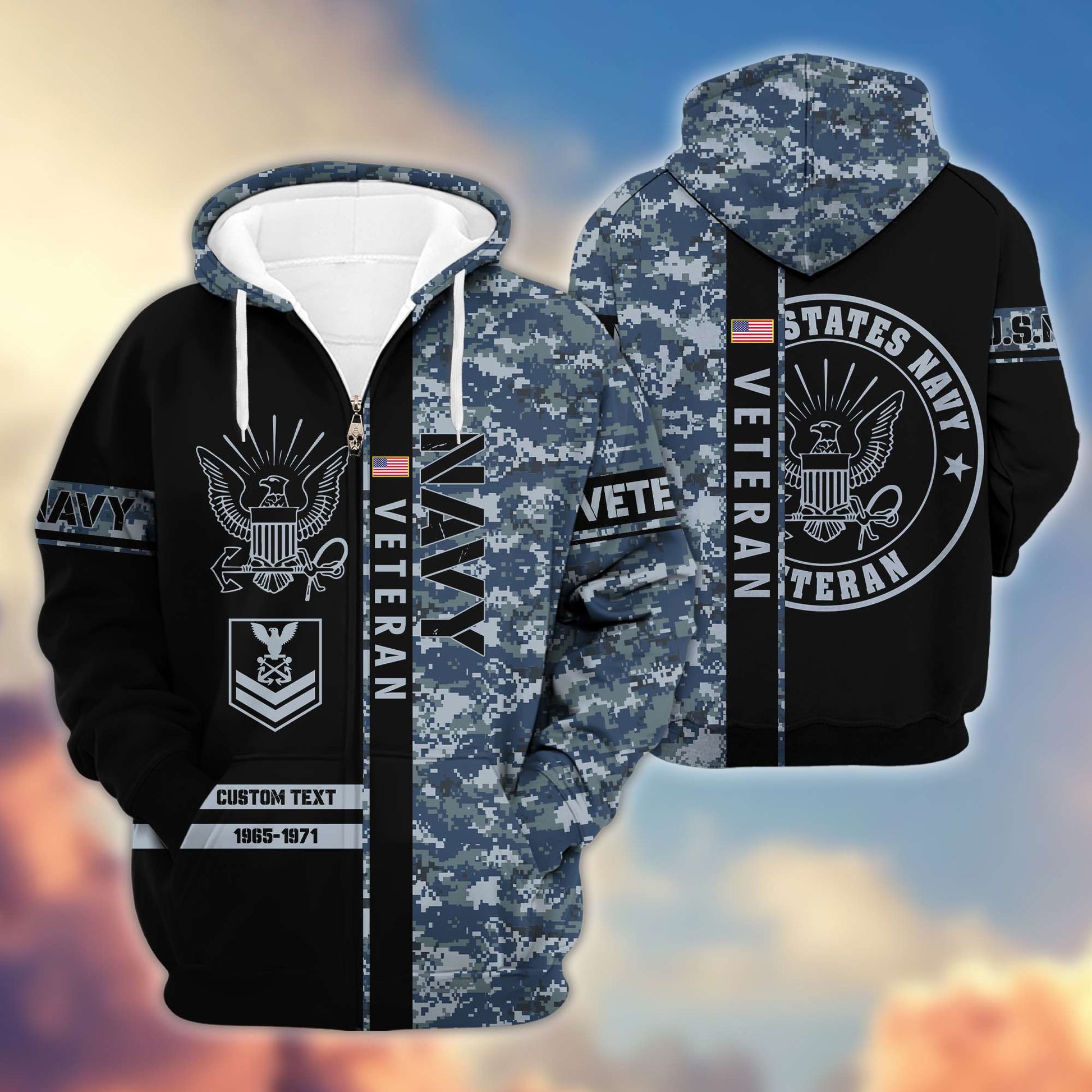 Premium US Navy Zip Hoodie VPVC600002, Custom Name, Rank, Year, Gifts For Navy Veteran, Gifts For Veterans Day