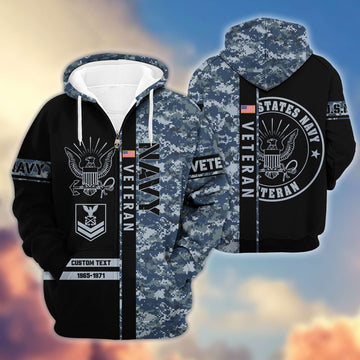Premium US Navy Zip Hoodie VPVC600002, Custom Name, Rank, Year, Gifts For Navy Veteran, Gifts For Veterans Day