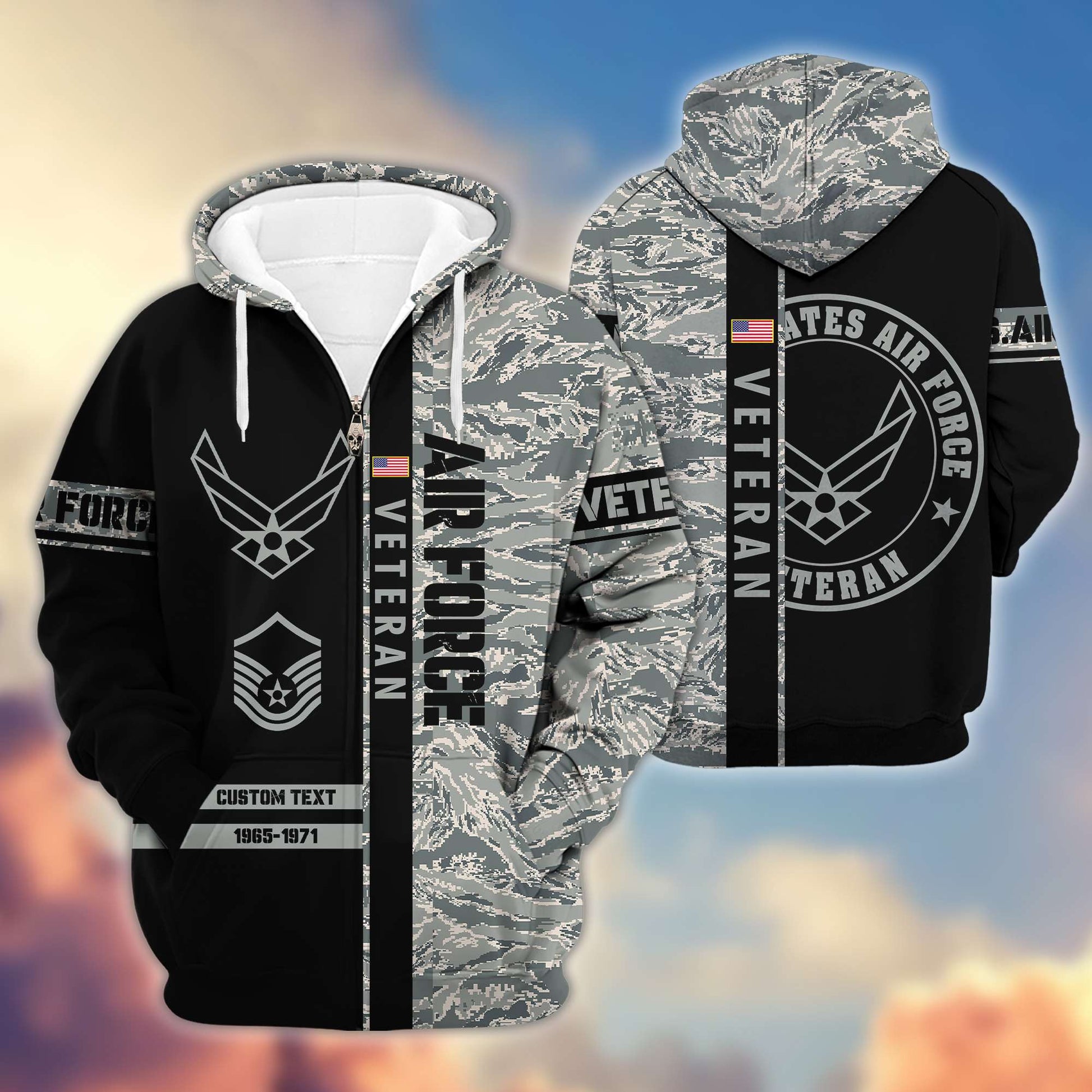 Premium USAF Zip Hoodie VPVC600004, Custom Name, Rank, Year, Gifts For Air Force Veteran, Gifts For Veterans Day