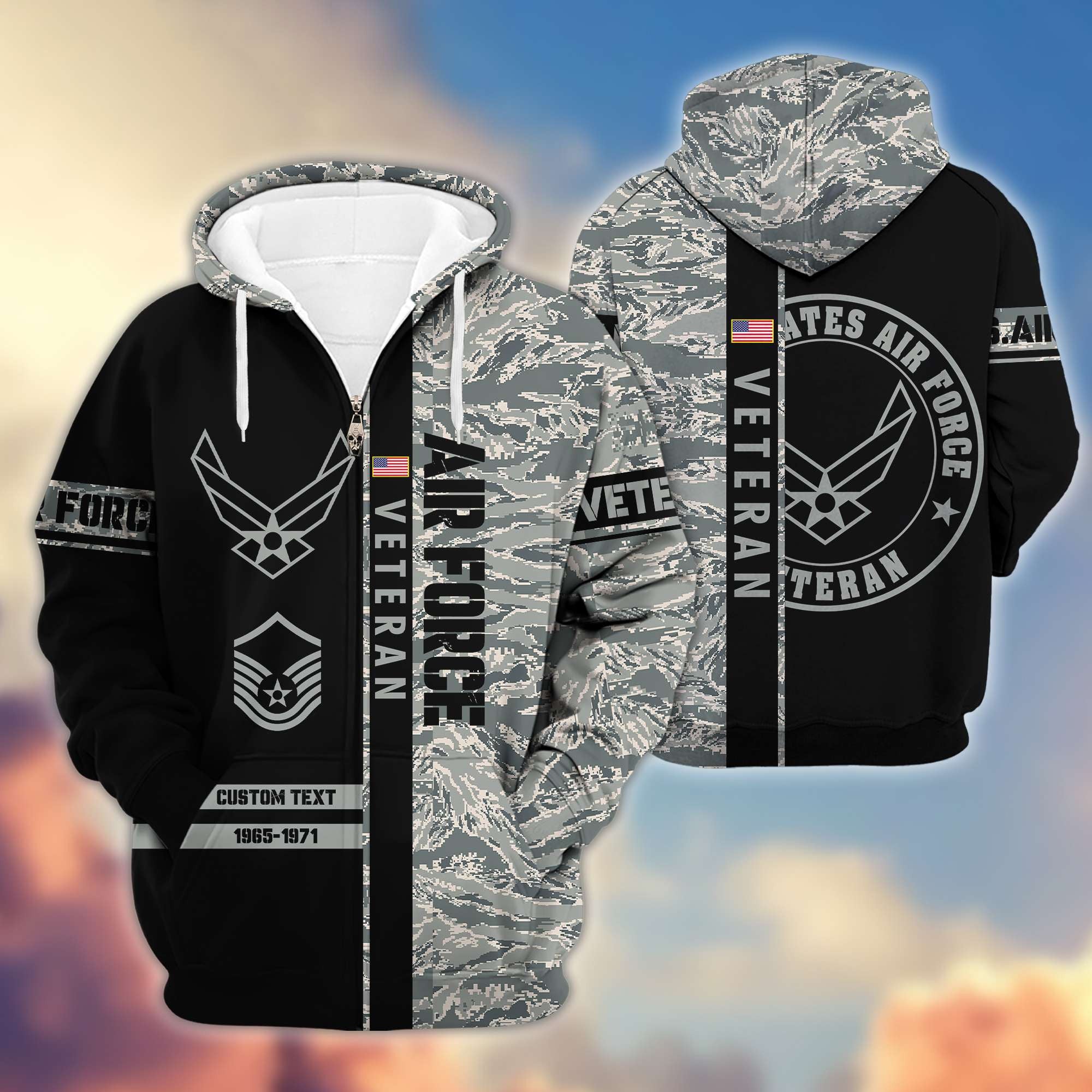 Premium USAF Zip Hoodie VPVC600004, Custom Name, Rank, Year, Gifts For Air Force Veteran, Gifts For Veterans Day